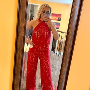 NEW Lulu’s Red Lace Jumpsuit